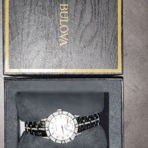 Bulova Women's Silver and Black Watch